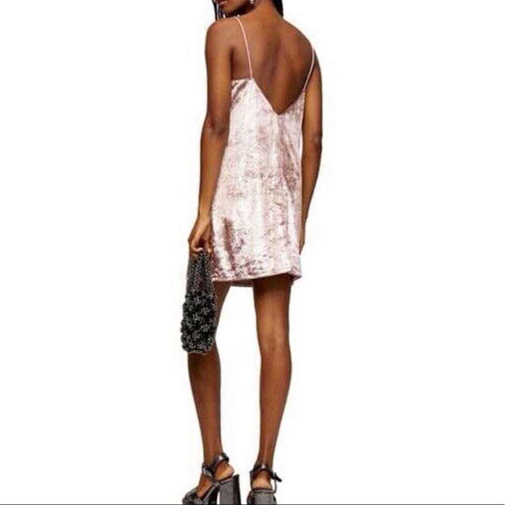 NWT Topshop Glam Pink Velvet Spaghetti Strap Dress - Picture 3 of 12
